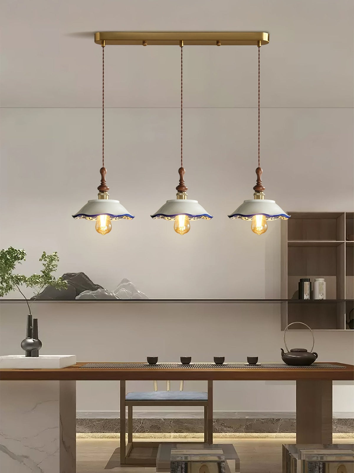 Bellaria Ceramic Pendant Light with Hand-Painted Scalloped Details