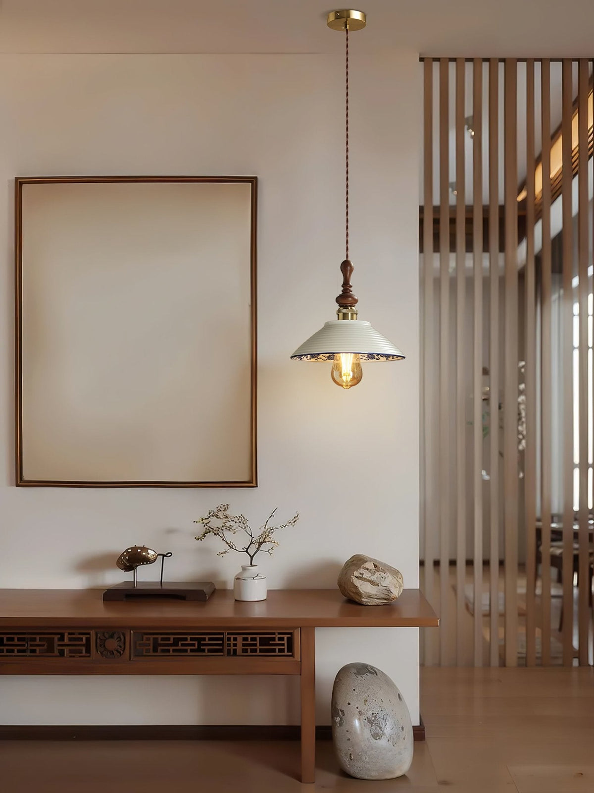 Bellaria Ceramic Pendant Light with Hand-Painted Scalloped Details