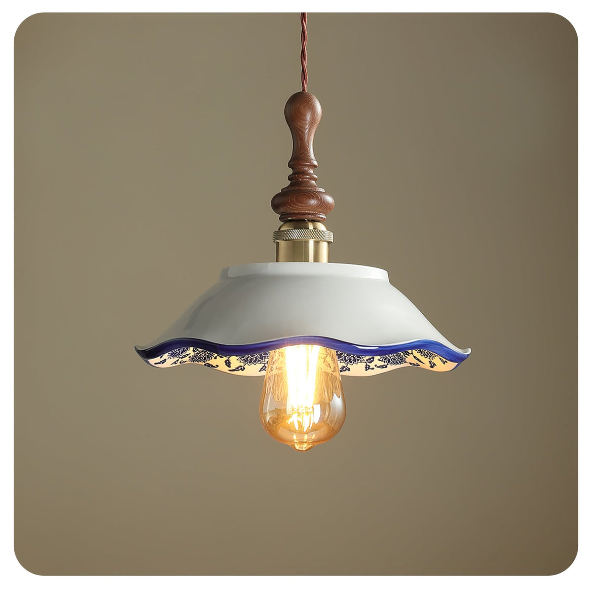 Bellaria Ceramic Pendant Light with Hand-Painted Scalloped Details