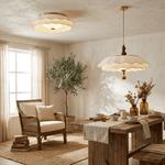 Belle Epoque Pleated Flush Mount Ceiling Light in Walnut and White