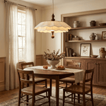 Belle Epoque Pleated Fabric Pendant Light with Wood Accents