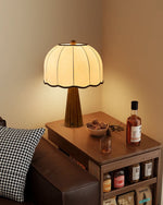 Bellina Table Lamp with Scalloped Fabric Shade and Walnut Wood Base