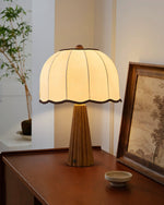 Bellina Table Lamp with Scalloped Fabric Shade and Walnut Wood Base
