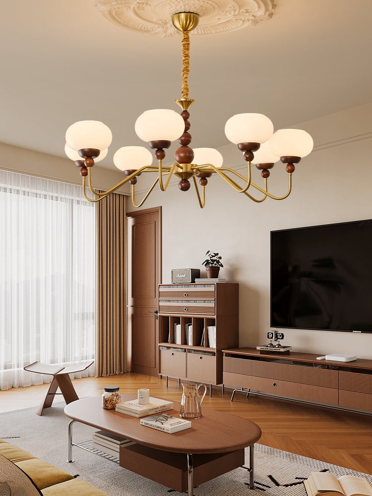 Bellini Modern Wood and Glass Chandelier for Dining Room and Living Room