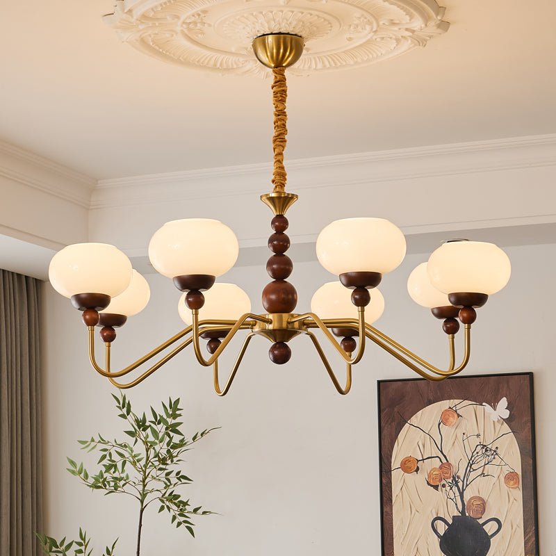 Bellini Modern Wood and Glass Chandelier for Dining Room and Living Room