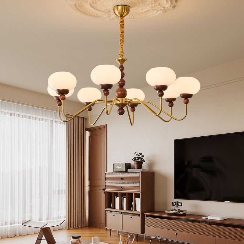 Bellini Modern Wood and Glass Chandelier for Dining Room and Living Room