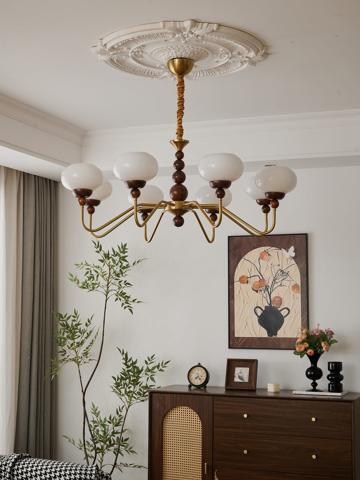 Bellini Modern Wood and Glass Chandelier for Dining Room and Living Room