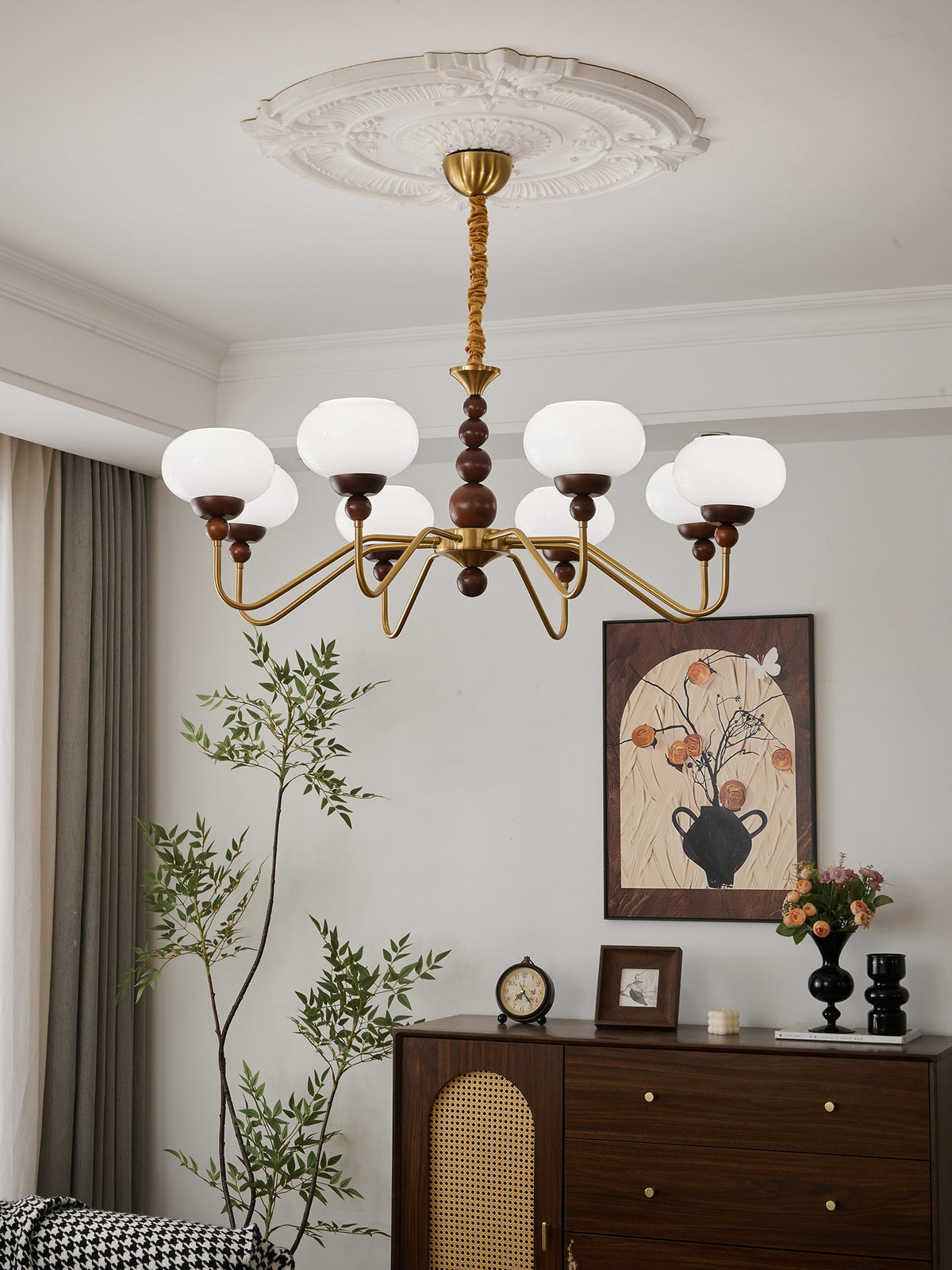 Bellini Modern Wood and Glass Chandelier for Dining Room and Living Room