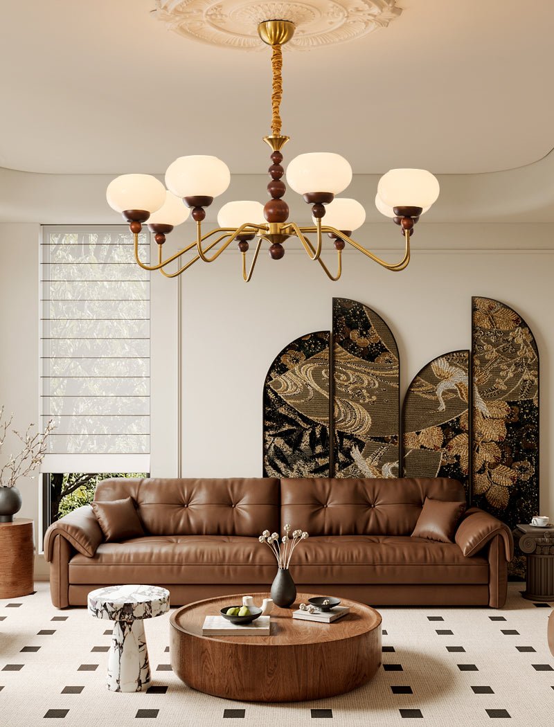 Bellini Modern Wood and Glass Chandelier for Dining Room and Living Room