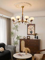 Bellini Modern Wood and Glass Chandelier for Dining Room and Living Room