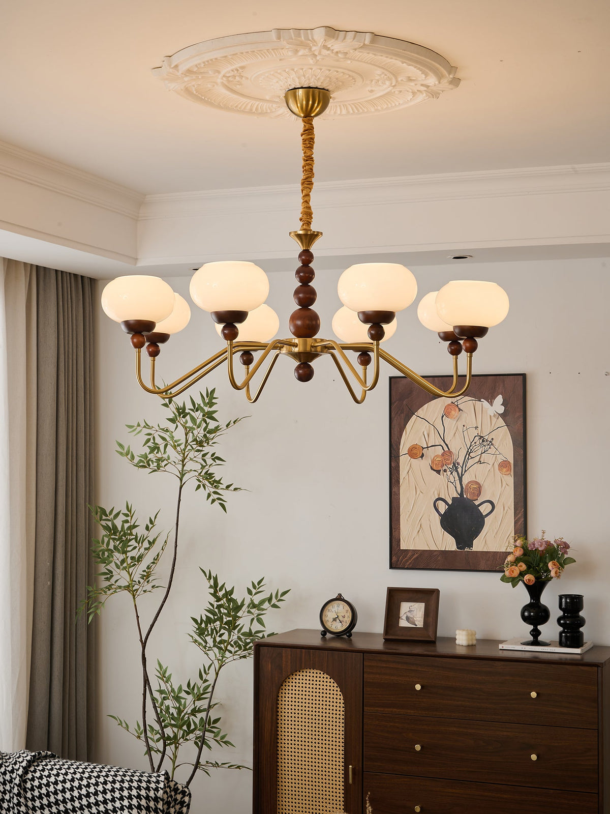 Bellini Modern Wood and Glass Chandelier for Dining Room and Living Room