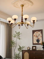 Bellini Modern Wood and Glass Chandelier for Dining Room and Living Room