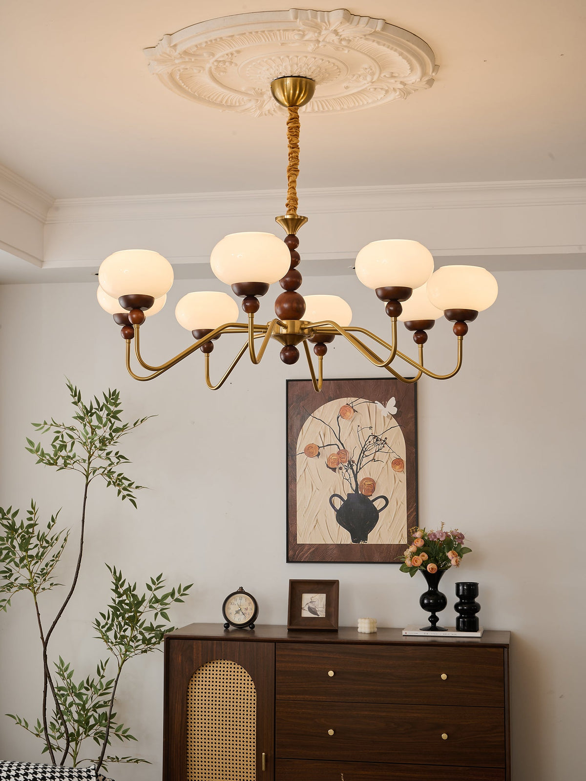 Bellini Modern Wood and Glass Chandelier for Dining Room and Living Room