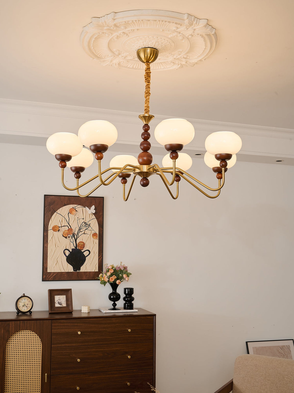 Bellini Modern Wood and Glass Chandelier for Dining Room and Living Room