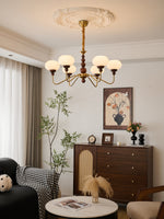 Bellini Modern Wood and Glass Chandelier for Dining Room and Living Room