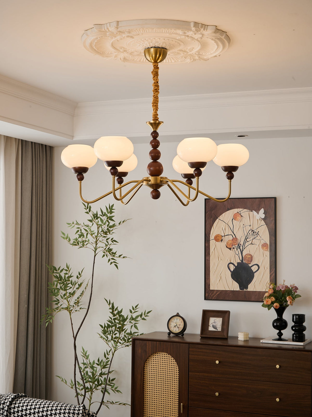 Bellini Modern Wood and Glass Chandelier for Dining Room and Living Room
