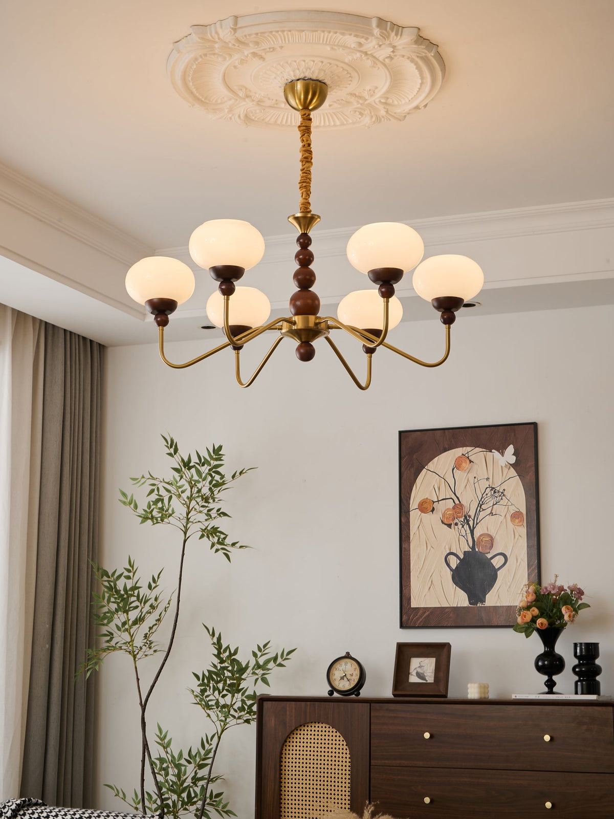Bellini Modern Wood and Glass Chandelier for Dining Room and Living Room