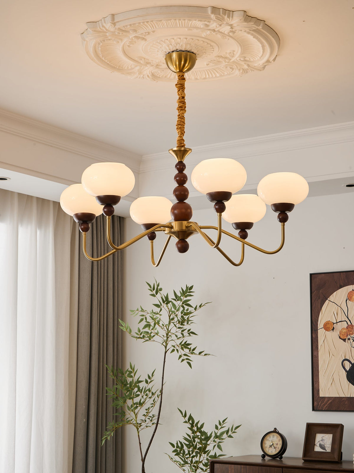 Bellini Modern Wood and Glass Chandelier for Dining Room and Living Room