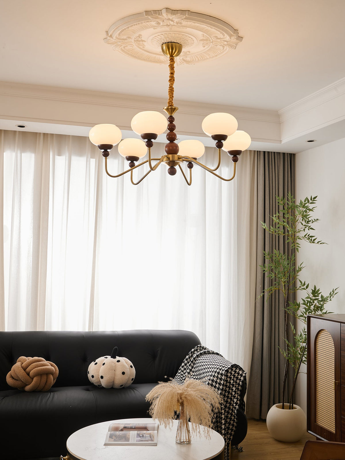 Bellini Modern Wood and Glass Chandelier for Dining Room and Living Room