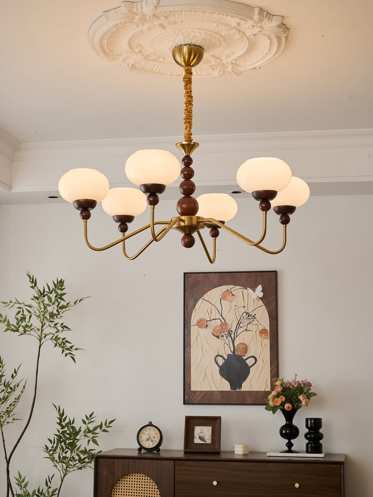 Bellini Modern Wood and Glass Chandelier for Dining Room and Living Room