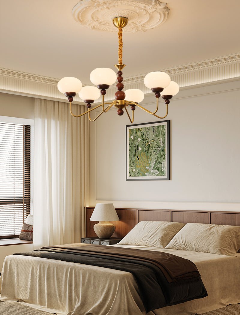Bellini Modern Wood and Glass Chandelier for Dining Room and Living Room