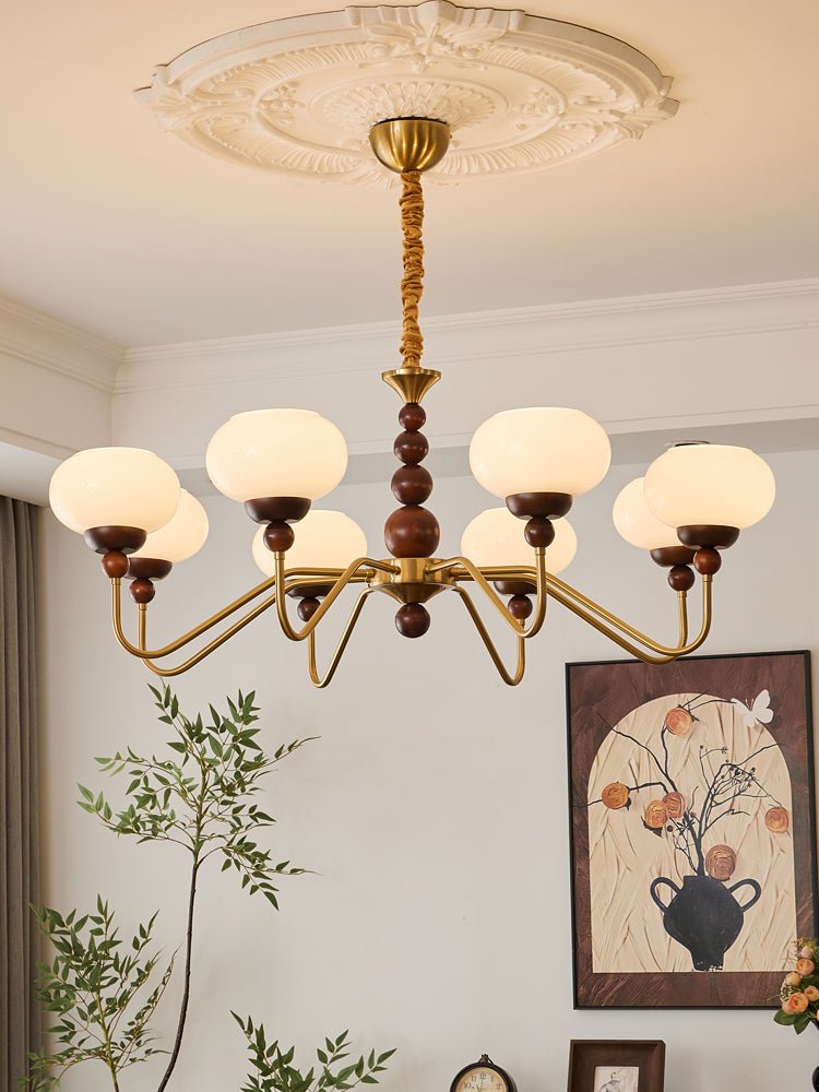 Bellini Modern Wood and Glass Chandelier for Dining Room and Living Room
