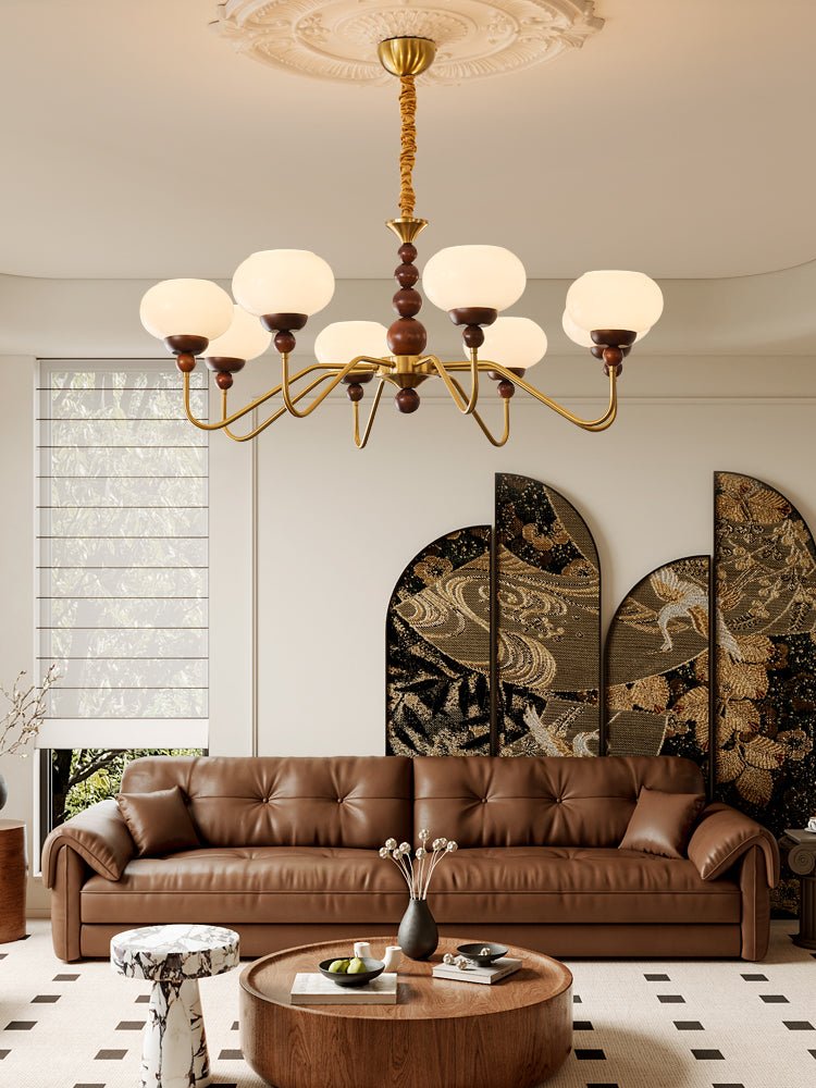 Bellini Modern Wood and Glass Chandelier for Dining Room and Living Room