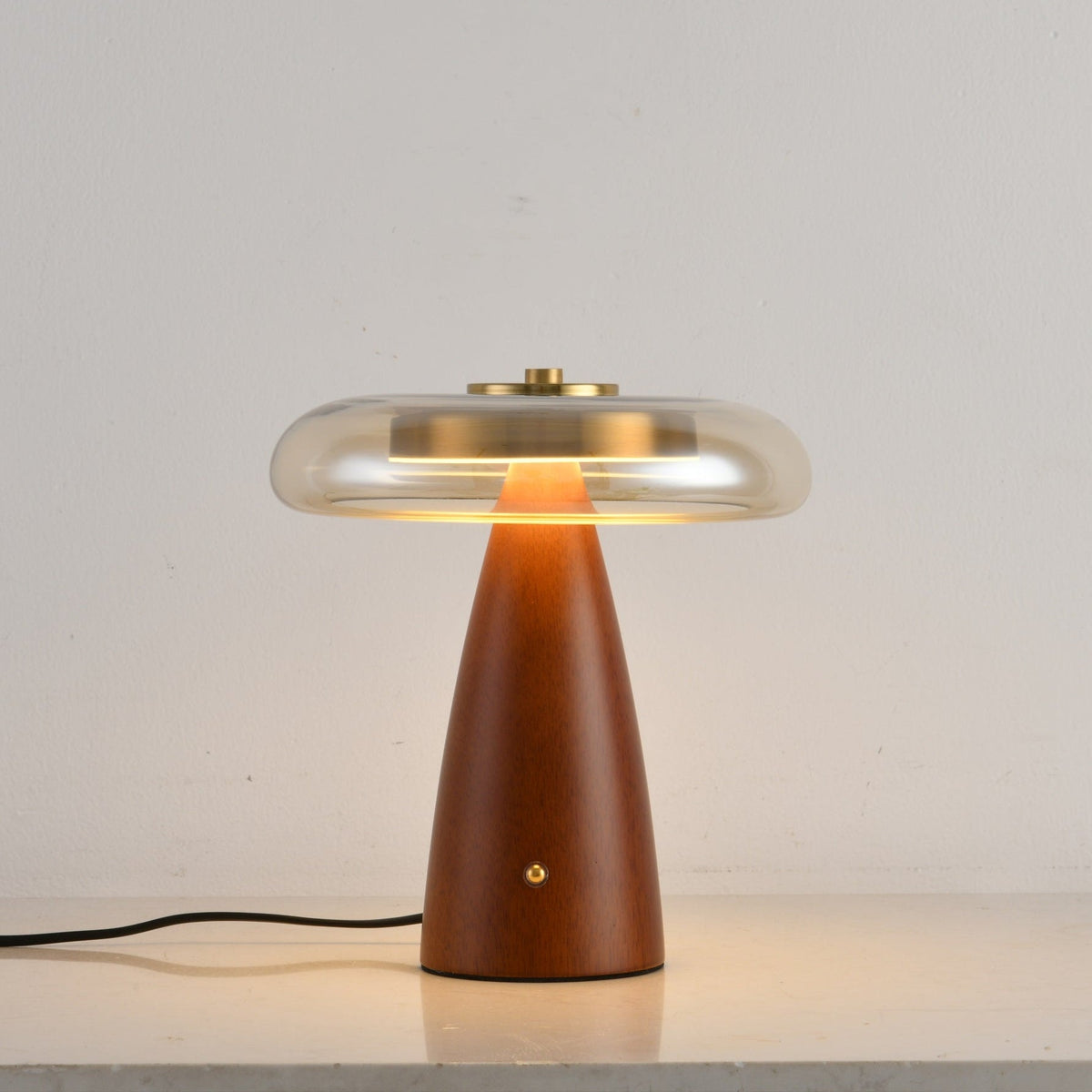 Belluno Sculptural Wooden Table Lamp with Glass Shade