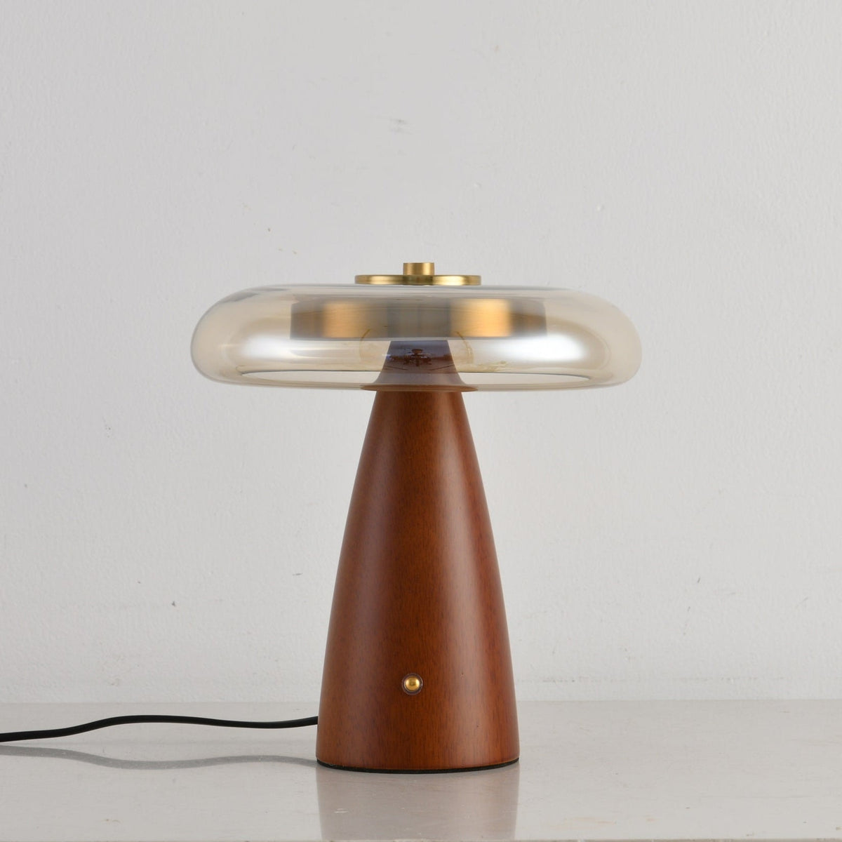 Belluno Sculptural Wooden Table Lamp with Glass Shade