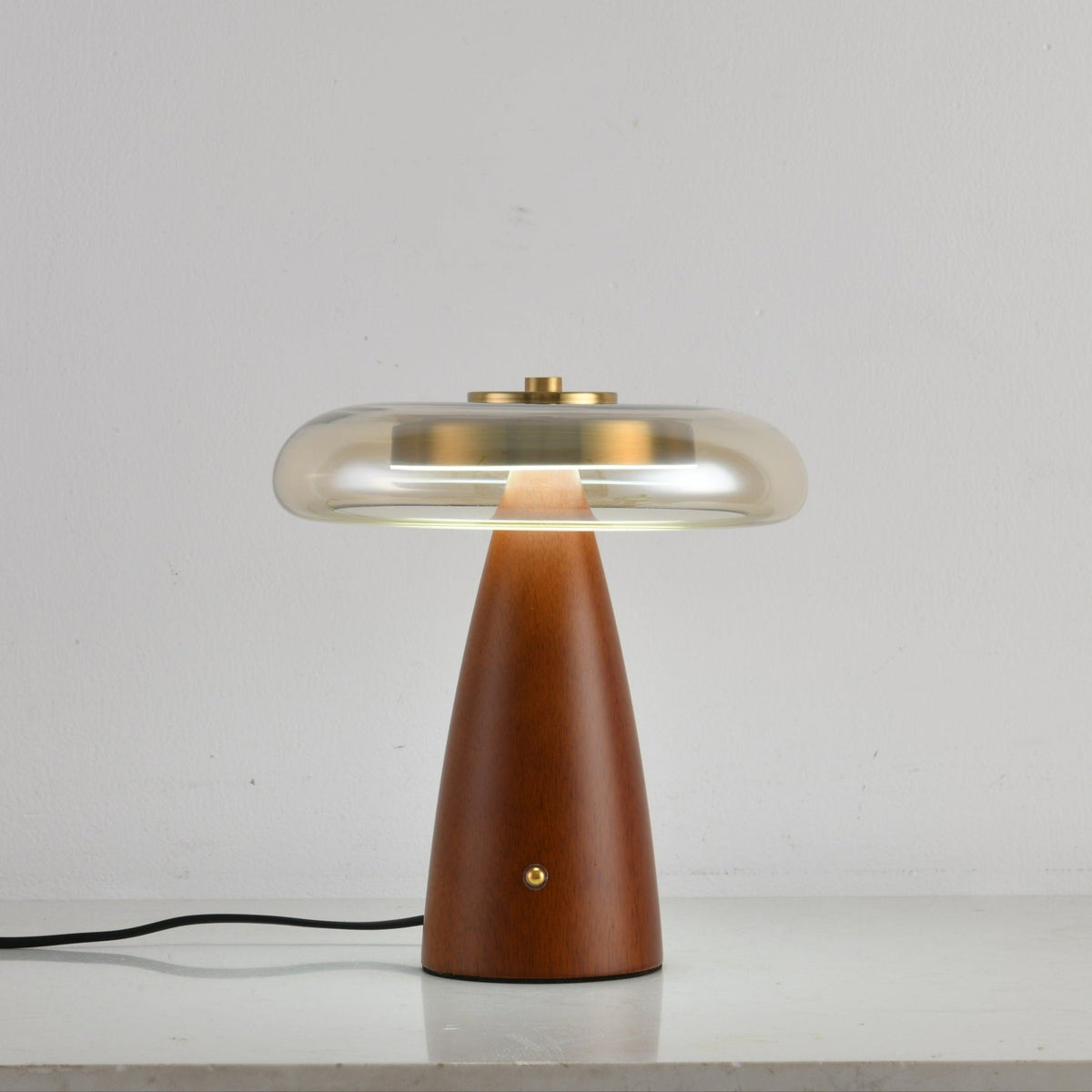 Belluno Sculptural Wooden Table Lamp with Glass Shade