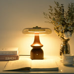 Belluno Sculptural Wooden Table Lamp with Glass Shade