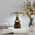 Belluno Sculptural Wooden Table Lamp with Glass Shade