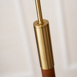 Bellvine Floor Lamp – Curved Brass & Walnut Wood with Floral Fabric Shade