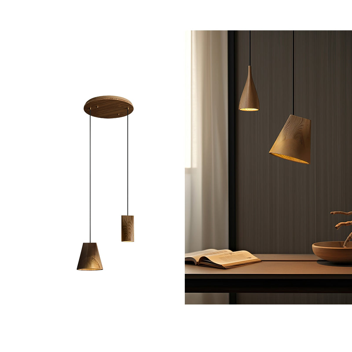 Bellwood Wood Pendant Light – Modern LED Hanging Lamp for Dining Room & Kitchen Island