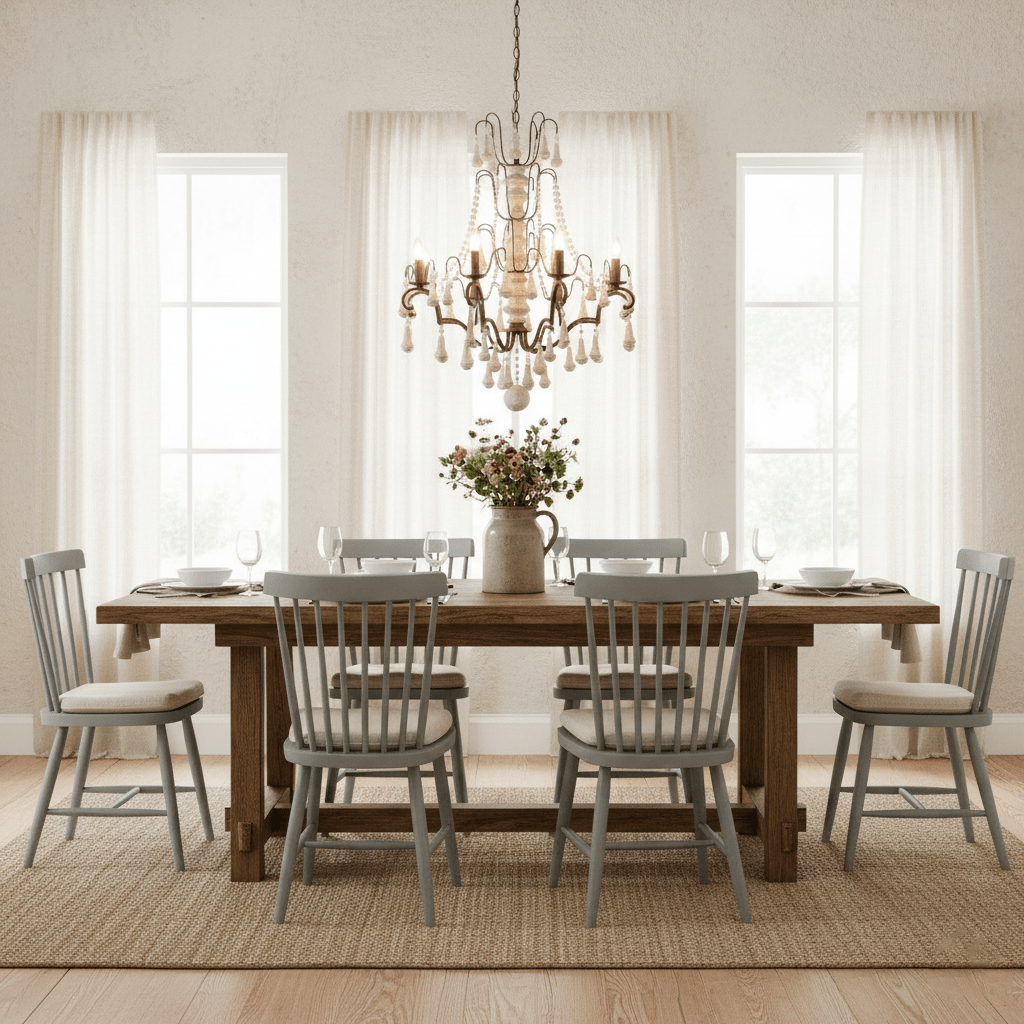 Bessie Eight-Light Vintage Wood and Metal Chandelier for Dining and Living Spaces