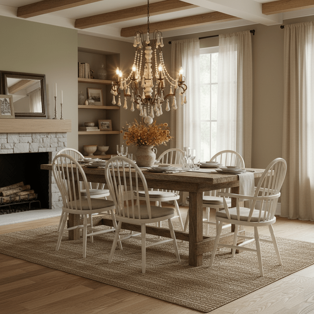 Bessie Eight-Light Vintage Wood and Metal Chandelier for Dining and Living Spaces