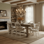 Bessie Eight-Light Vintage Wood and Metal Chandelier for Dining and Living Spaces