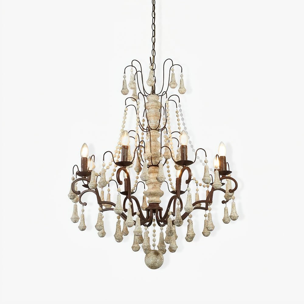 Bessie Eight-Light Vintage Wood and Metal Chandelier for Dining and Living Spaces