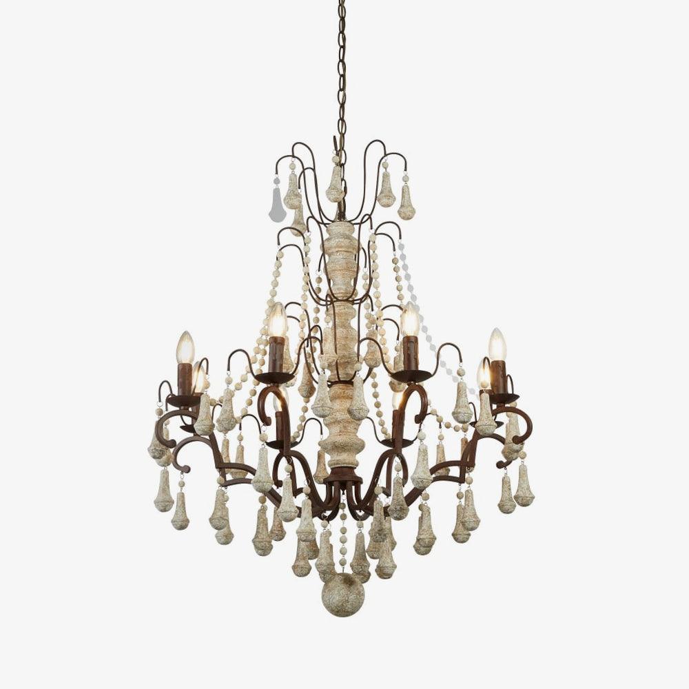 Bessie Eight-Light Vintage Wood and Metal Chandelier for Dining and Living Spaces