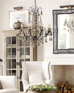 Bessie Eight-Light Vintage Wood and Metal Chandelier for Dining and Living Spaces