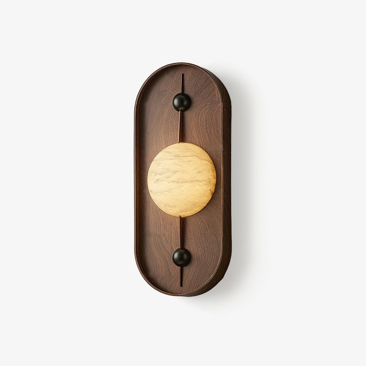 Bezel Alabaster Plug-In Wall Sconce with Walnut Accent