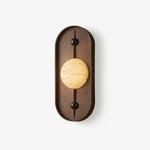 Bezel Alabaster Plug-In Wall Sconce with Walnut Accent