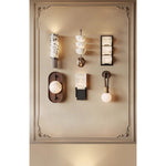 Bezel Alabaster Plug-In Wall Sconce with Walnut Accent