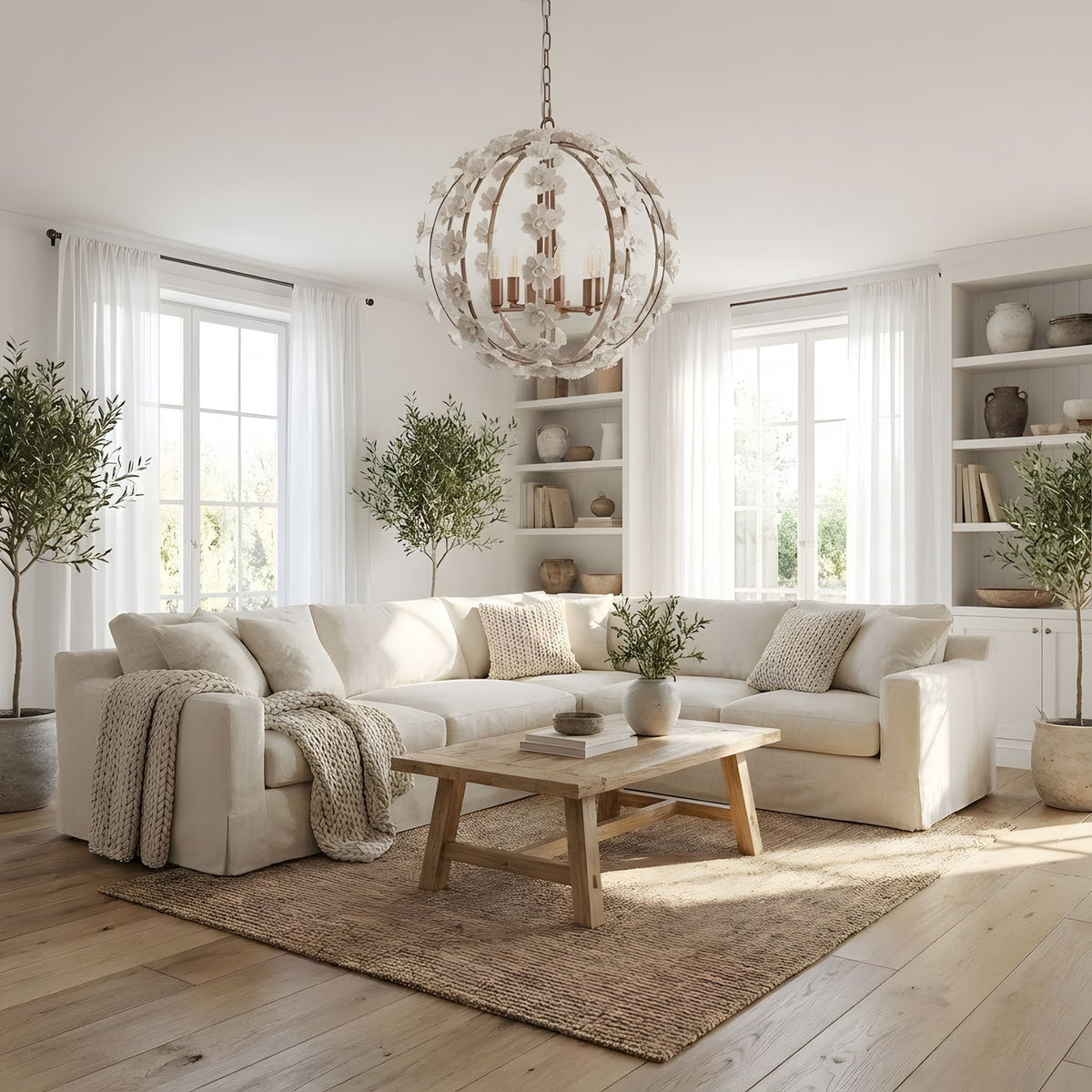 Bianca Floral Orb Chandelier – Ceramic Flower Pendant Light for Elegant Interiors