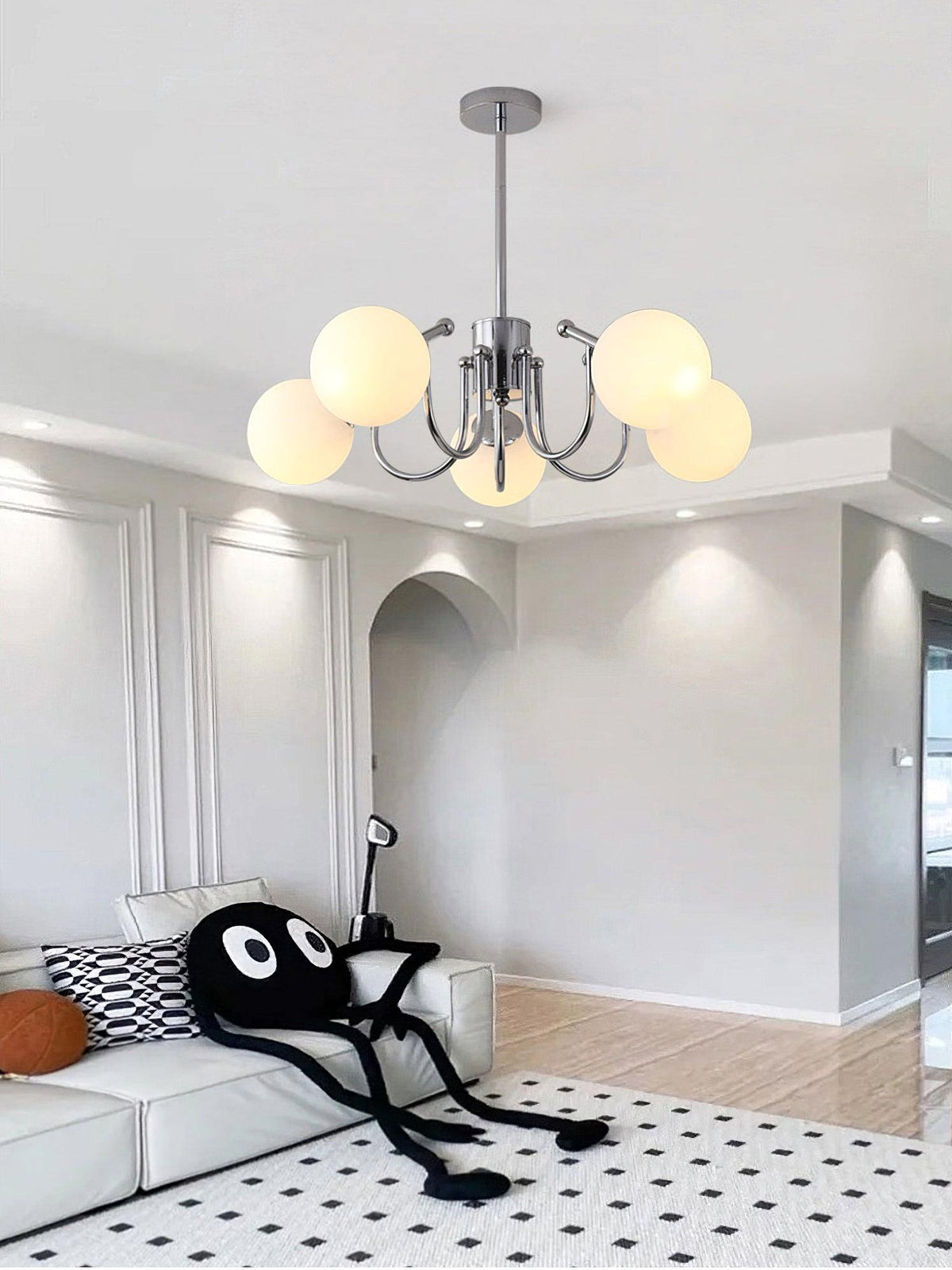 Bianca Chandelier – Modern Chrome & Glass Pendant Light for Dining Room