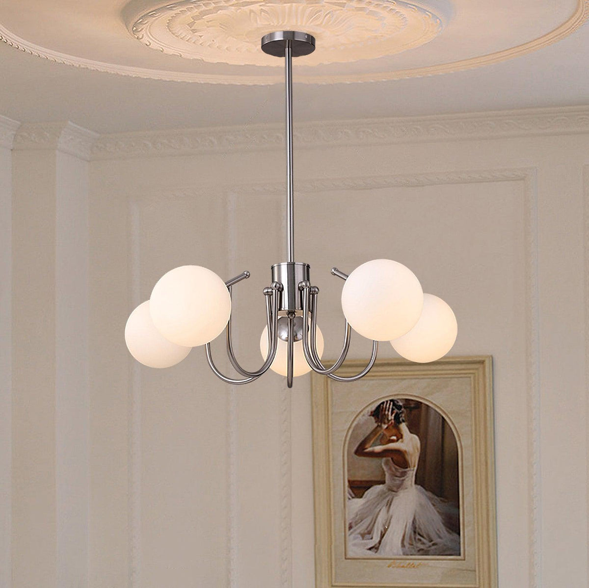 Bianca Chandelier – Modern Chrome & Glass Pendant Light for Dining Room
