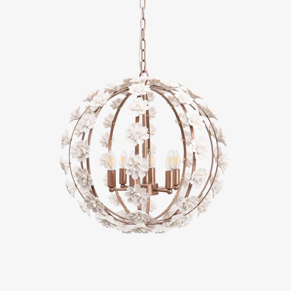 Bianca Floral Orb Chandelier – Ceramic Flower Pendant Light for Elegant Interiors