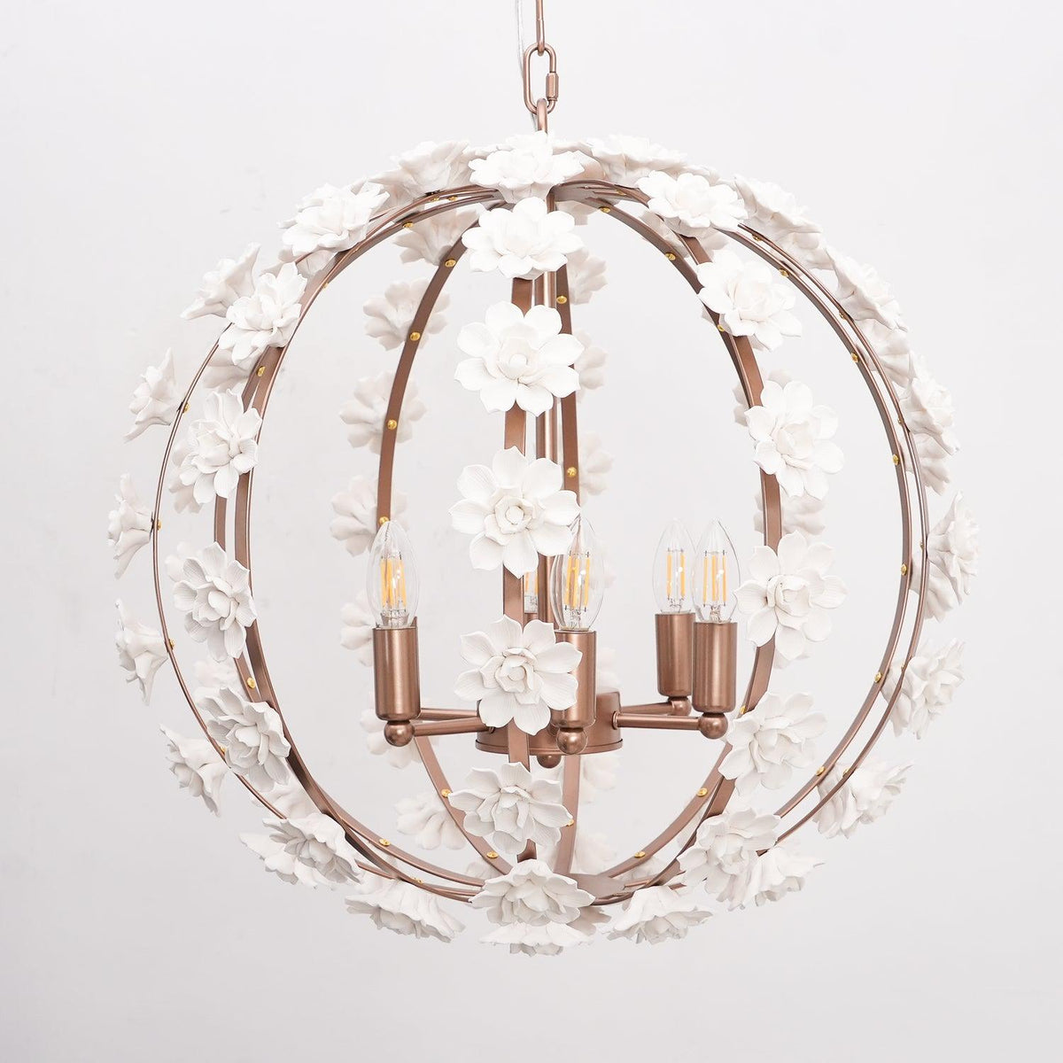 Bianca Floral Orb Chandelier – Ceramic Flower Pendant Light for Elegant Interiors