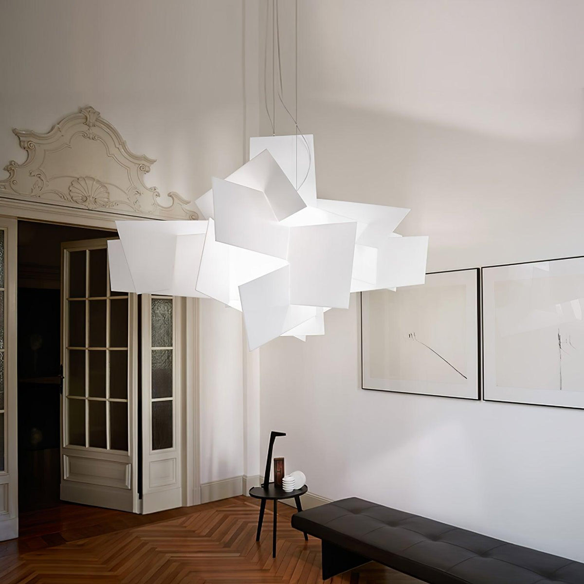 Big Bang Sculptural Pendant Light in White Metal and Acrylic