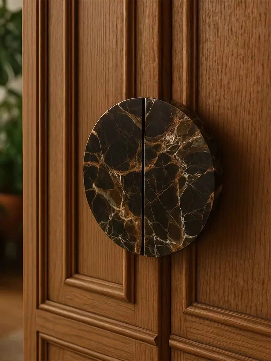 Sculptural Coffee Marble Door Handle with Brass Core